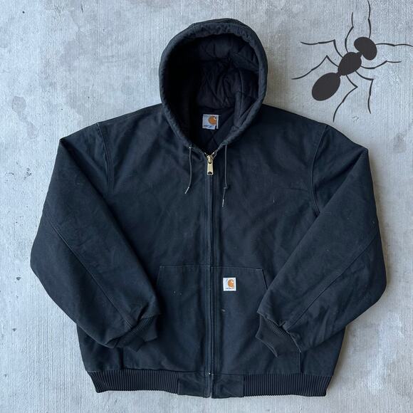 Vintage Y2K Carhartt J140 black hooded work wear jacket - Picture 1 of 10